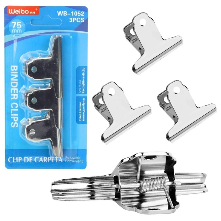 Klipsy metalowe biurowe 3szt 75mm, Leantoys
