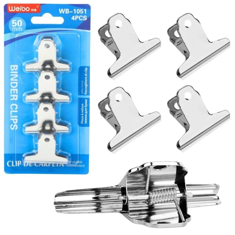 Klipsy metalowe biurowe 4szt 50mm, Leantoys
