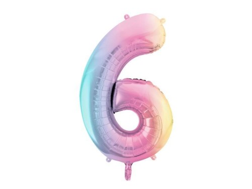 Balon foliowy cyfra 6 86cm pastel tęczowy