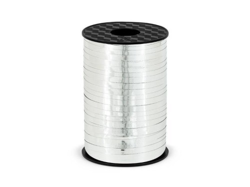 Wstążka plastikowa srebrna 5mmx225m, PartyDeco