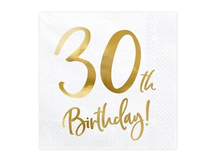 Serwetki 30th Birthday białe 33x33cm 20szt