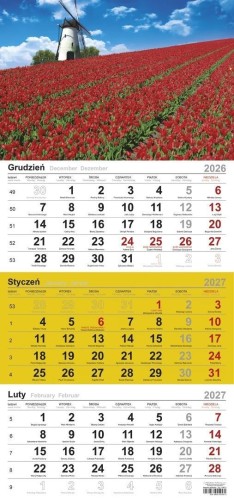 Kalendarz 2027 trójdzielny Kwiaty