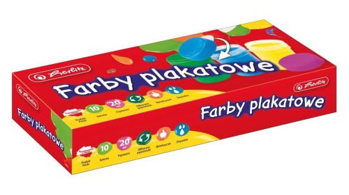 Farby plakatowe szkolne 10 kolorów x 20ml, HERLITZ