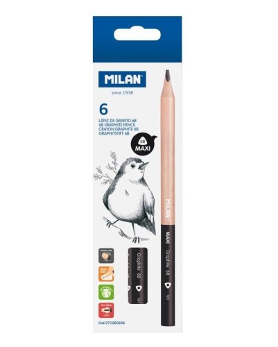 Ołówki trójkątne Maxi 6B 6szt MILAN, MILAN