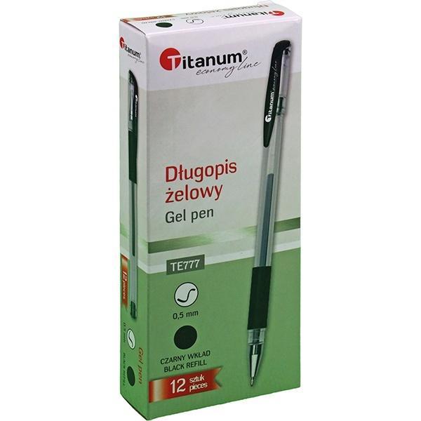 Długopis żelowy 0,5mm czarny (12szt), Titanum