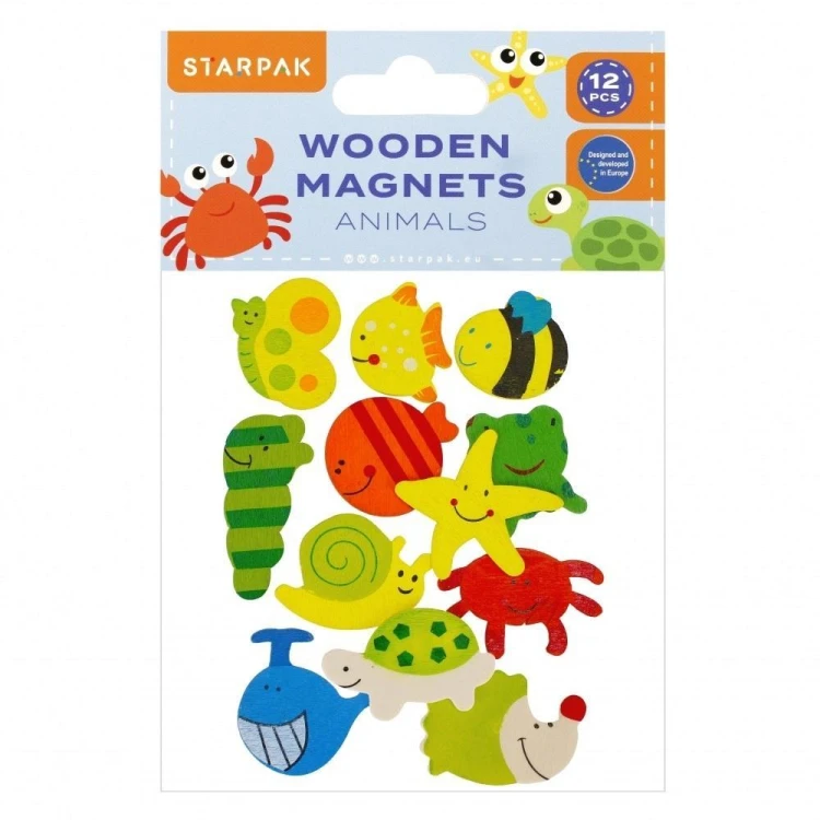 Magnes drewniany zwierzątka 40mm 4 sztuki, STARPAK