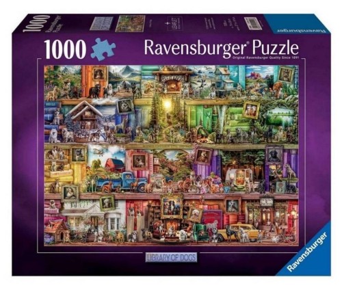 Puzzle 1000 Psy w bibliotece, Ravensburger