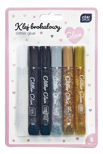 Klej do dekoracji brokatowy 6kol Glam, INTERDRUK