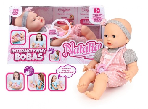Lalka Natalia bobas mimiczny ze smoczkiem 41cm
