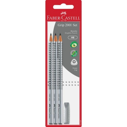 Ołówek HB Grip 2001 3szt + gumka FABER CASTELL
