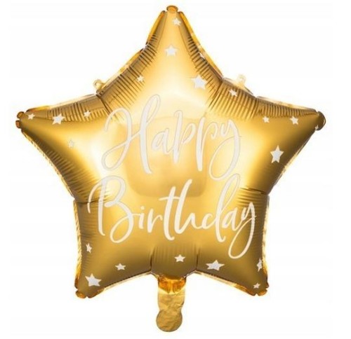 Balon foliowy Happy Birthday Gwiazdka 40cm złoty
