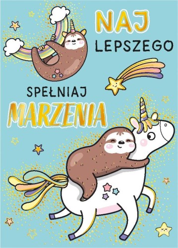 Karnet B8 mini Leniwiec z tęczą