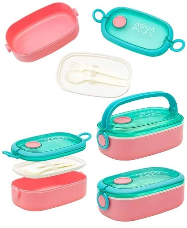 Śniadaniówka Aqua Pure + sztućce mint/pink ASTRA