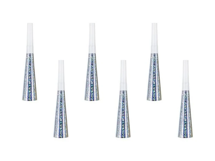 Trąbki party holograficzne 16cm 6szt