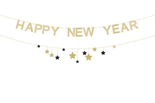 Baner Happy New Year z gwiazdkami złoty 300cm