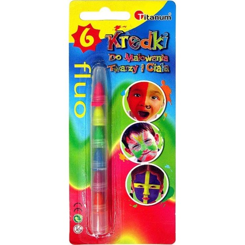 Kredki do malowania twarzy fluo 6 kolorów, Titanum