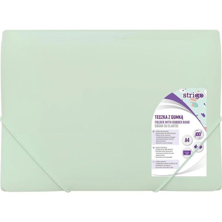 Teczka z gumką A4 PP pastel miętowa STRIGO, Strigo