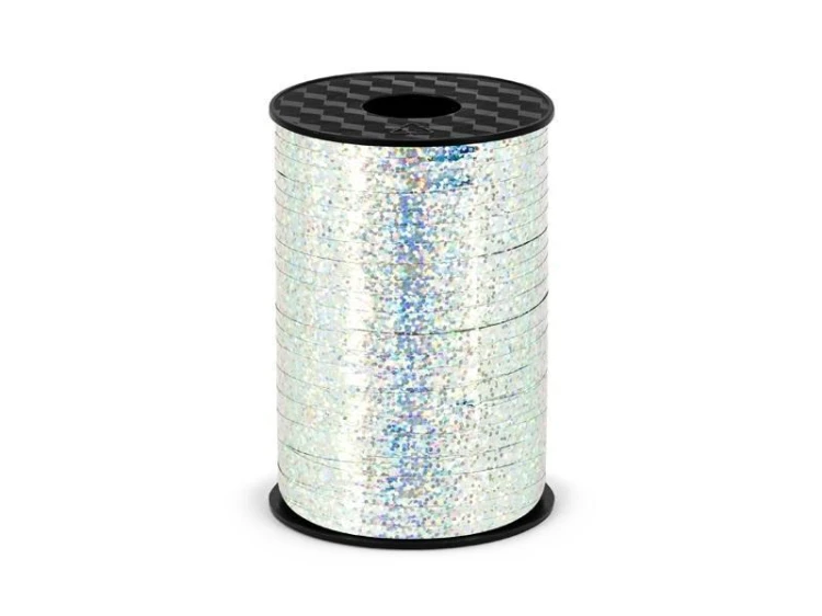 Wstążka plastikowa srebrna 5mmx225m, PartyDeco