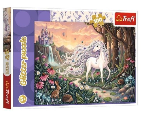 Puzzle 100 Glitter Tęczowy blask jednorożca, Trefl