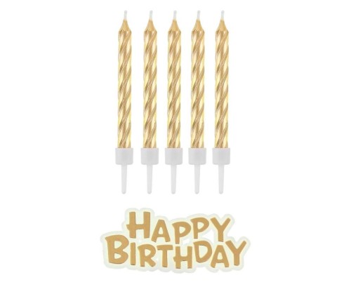 Świeczki B&C urodzinowe Happy Birthday złote 16szt