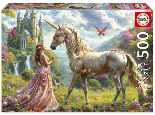 Puzzle 500 Wróżka, jednorożec i motyl, Educa