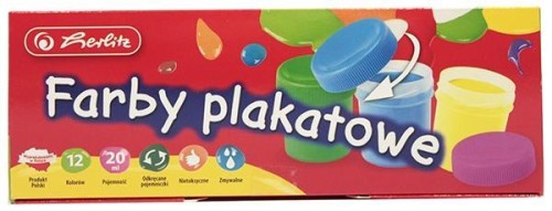 Farby plakatowe szkolne 12 kolorów x 20ml, HERLITZ