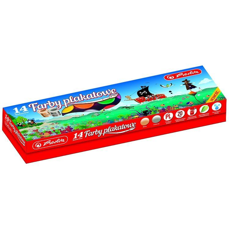 Farby plakatowe szkolne 14 kolorów x 20ml, HERLITZ