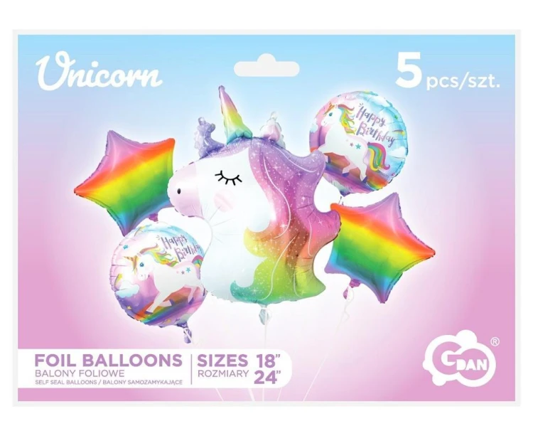 Balony foliowe zestaw Jednorożec 5szt