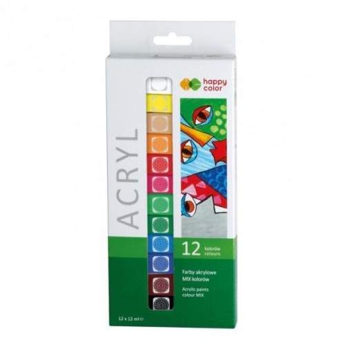 Farby akrylowe 12 ml 12 kolorów HAPPY COLOR, GDD