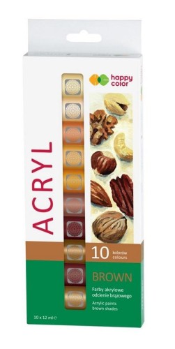 Farby akrylowe 12ml 10kol brązowy HAPPY COLOR, GDD