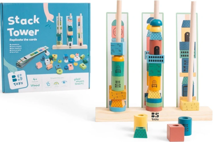 Układanka wieża drewniana, BS Toys