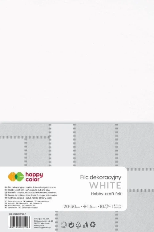 Filc dekoracyjny biały 10szt HAPPY COLOR, GDD