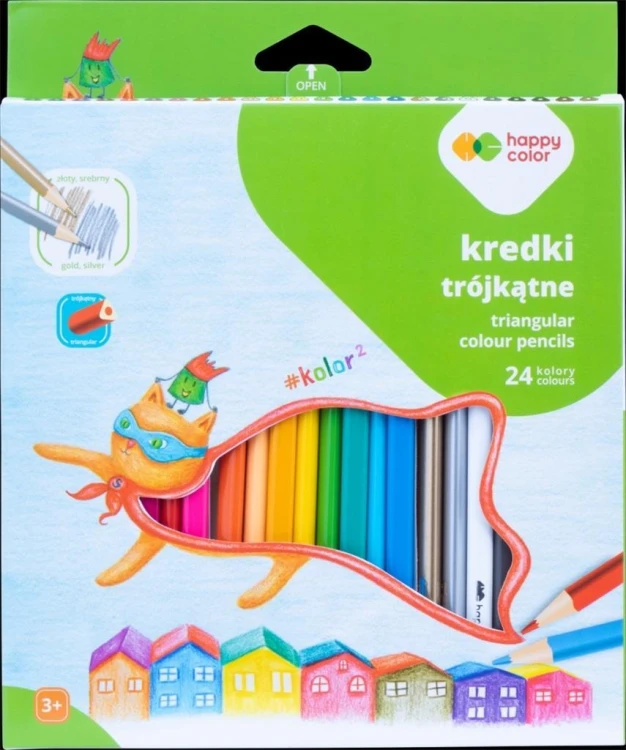 Kredki drewniane trójkątne 24kol HAPPY COLOR, GDD