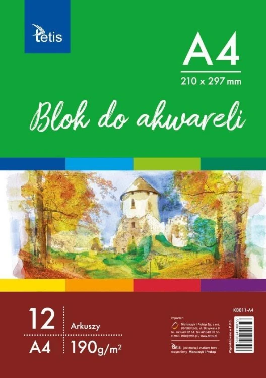 Blok do akwareli A4 12 kartek KB011-A4, Tetis