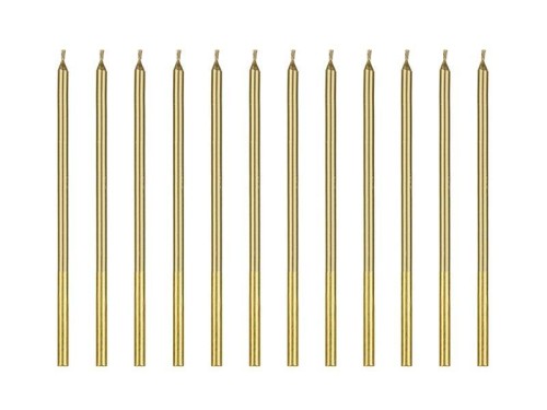 Świeczki urodzinowe gładkie złote 14cm 12szt