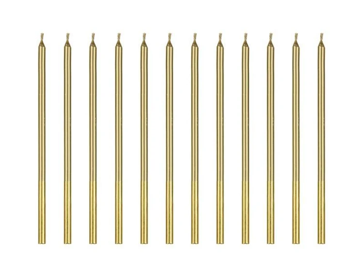Świeczki urodzinowe gładkie złote 14cm 12szt