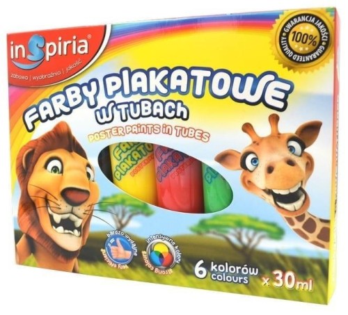 Farby plakatowe w tubach 6 kolorów 30ml, InSpiria