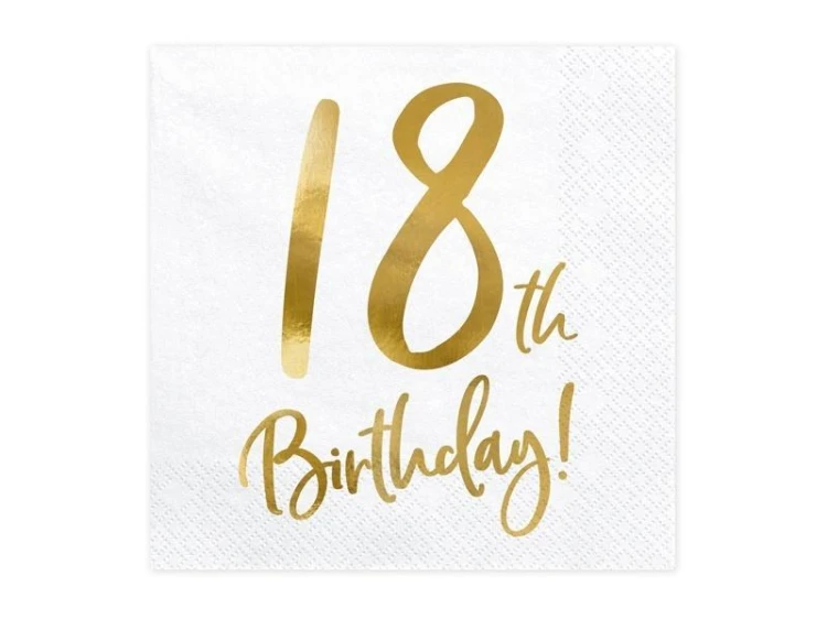 Serwetki 18th Birthday biały 33x33cm 20szt