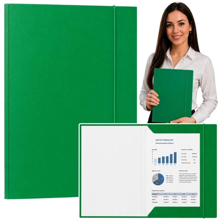 Teczka z gumką A4 300 g/m2 zielona, Leantoys