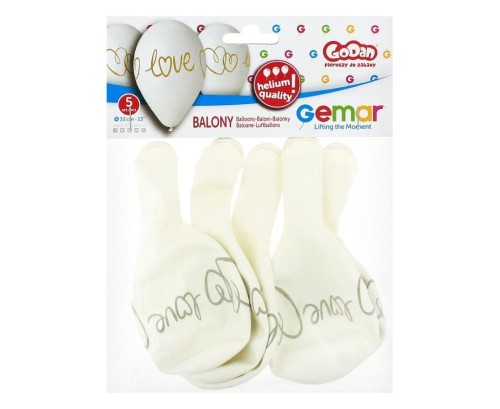Balony Gemar hel Love białe 33cm 5szt