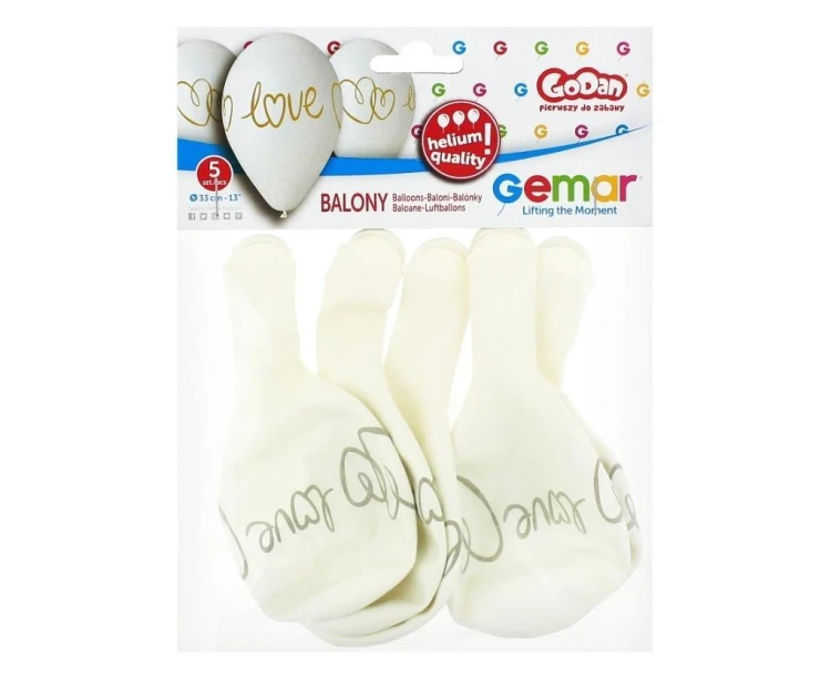 Balony Gemar hel Love białe 33cm 5szt