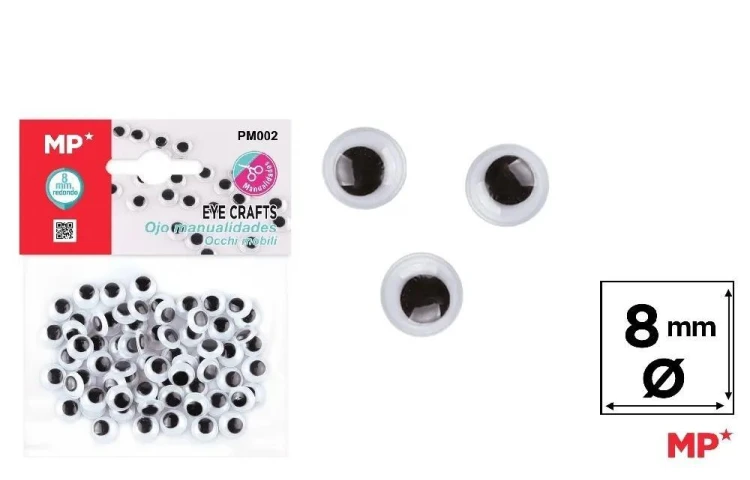 Oczy ruchome samoprzylepne 8mm, MP Main Paper