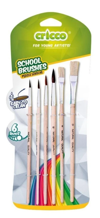 Pędzelki szkolne drewniane 6szt CRICCO, Cricco