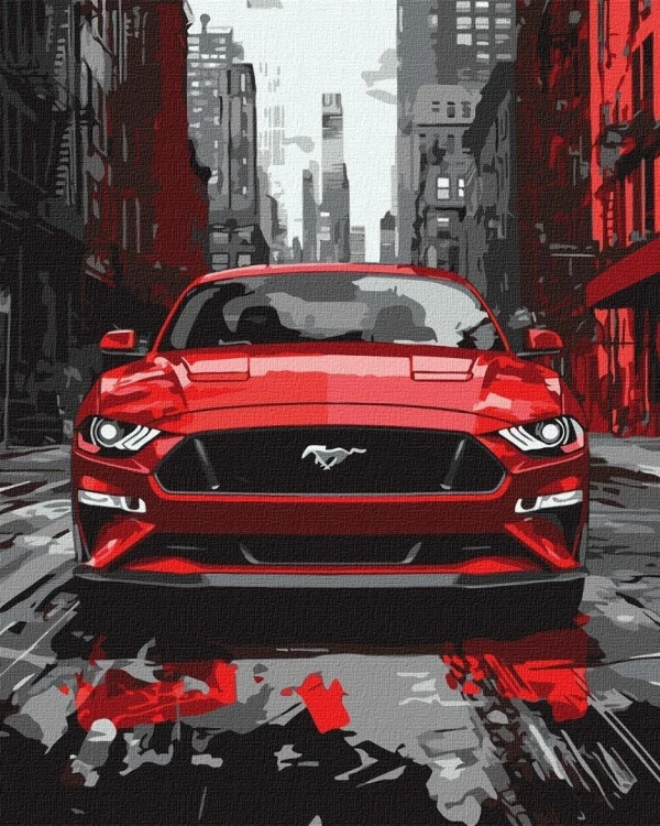 Malowanie po numerach - Czerwony mustang 40x50cm