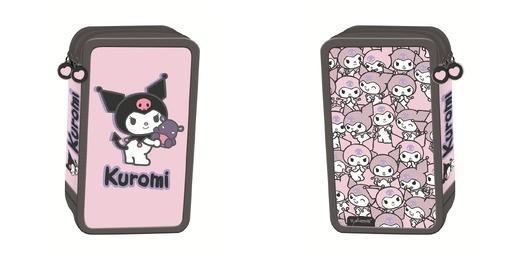 Piórnik potrójny z wyposażeniem Kuromi pink