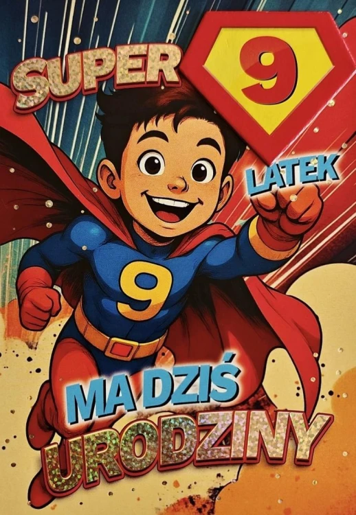 Karnet Urodziny 9 chłopiec - Superbohater