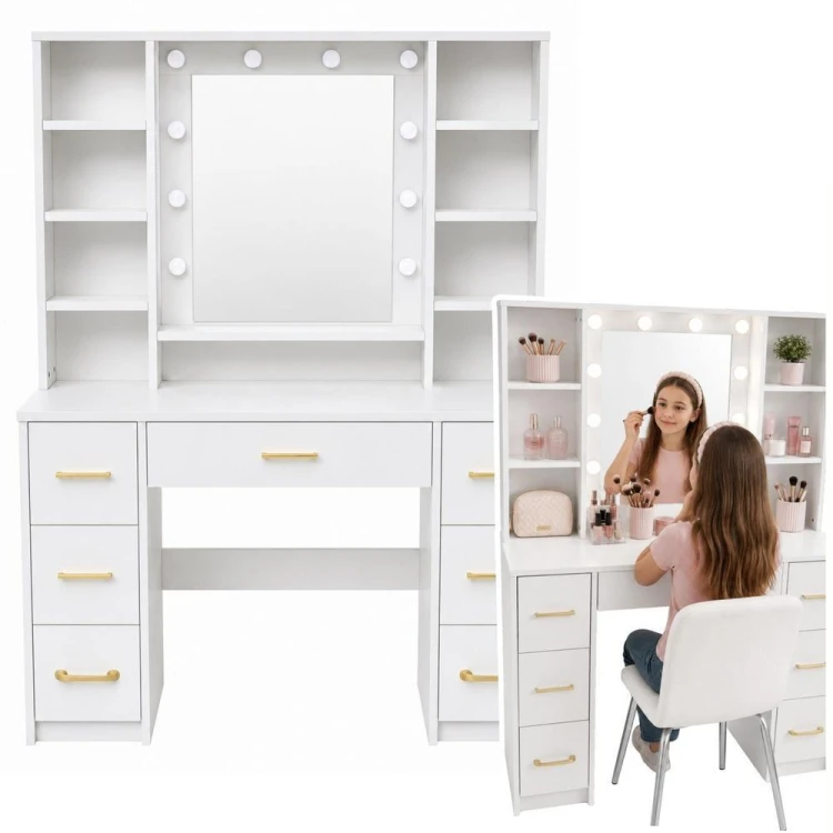 Toaletka ze światłem LED duża biała, Leantoys