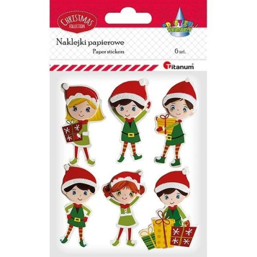 Naklejki papierowe Elfy Mikołaja 6szt, Titanum