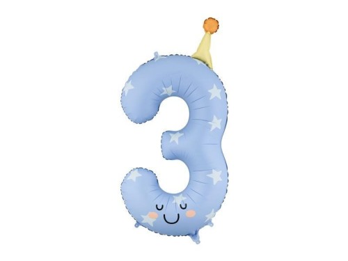 Balon foliowy Cyfra 3 niebieski 86cm