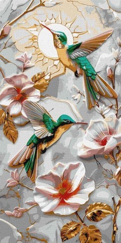 Malowanie po numerach - Turkusowe kolibry 40x80cm
